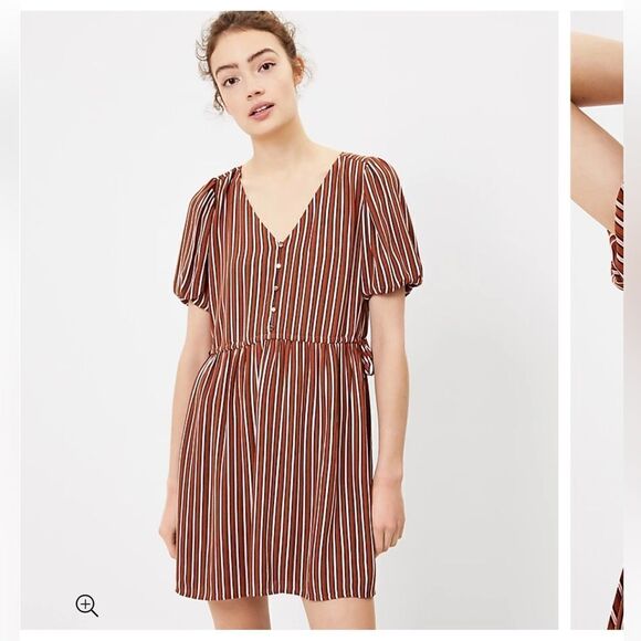 Loft striped dress with side ties boho Women’s size 4 V-neck - Picture 1 of 16